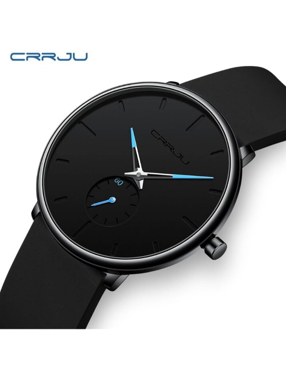 Unisex Black Blue Casual Stylish Ultra Thin Silicone Band Waterproof Wristwatch - Picture 5 of 6